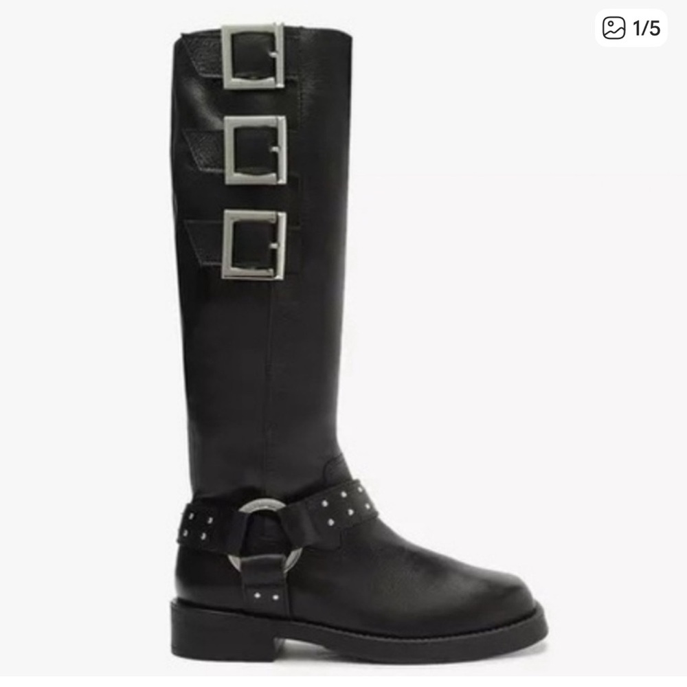 SCHUTZ Black Buckle Knee-High Boots